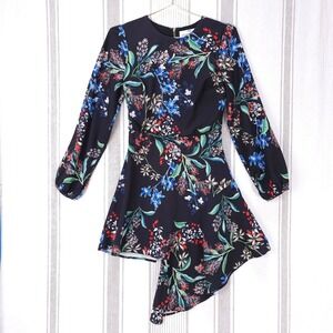Stylestalker Dress Sz Small Black Floral Asymmetrical Long Sleeve Party Cocktail